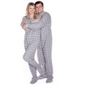 Unisex Double Brushed Flannel Plaids Pajamas (Gray/White)